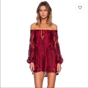 For Love and Lemons Red Lace off shoulder dress